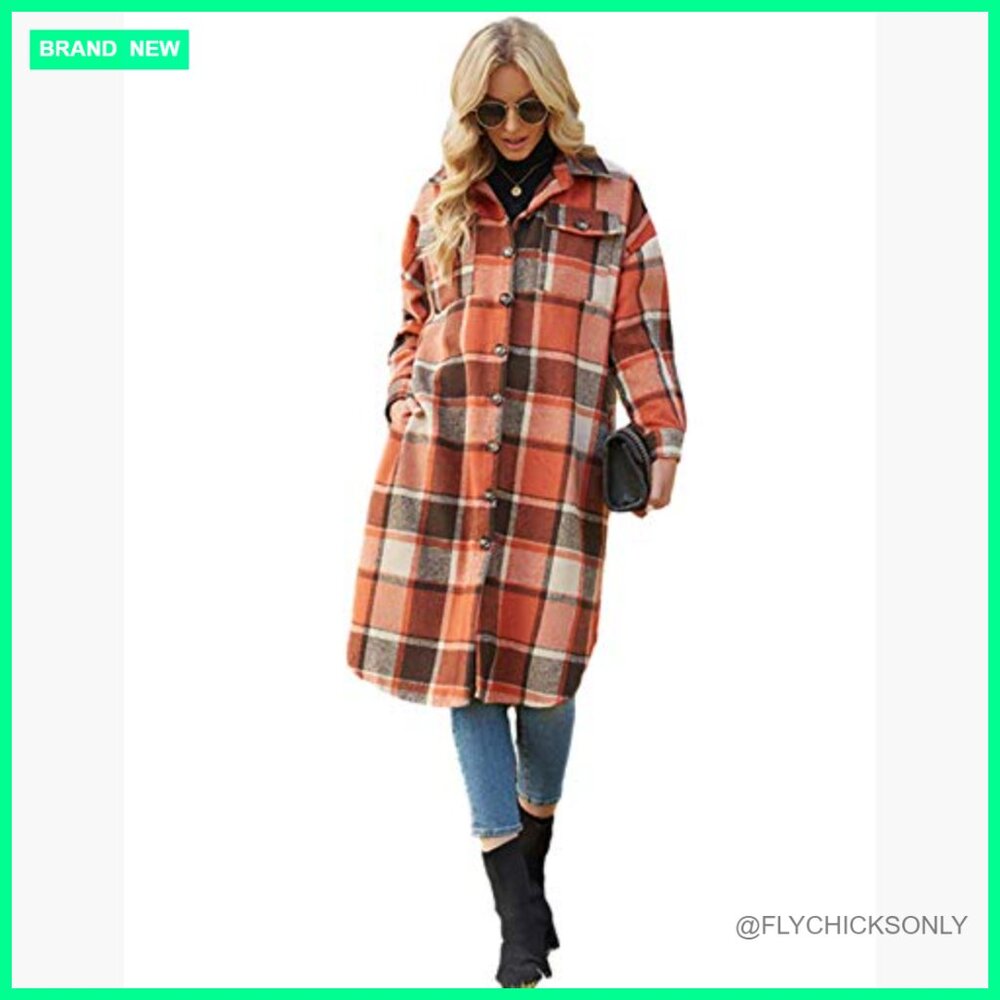 Polyester Plaid Shacket Jacket Button Down Lapel … - image 2